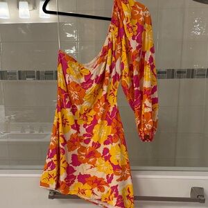 L*SPACE Floral One-Shoulder Side Opening Dress MED